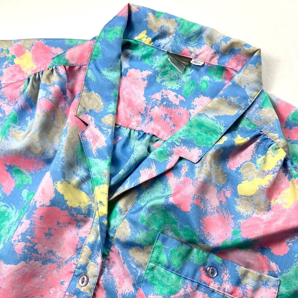 Vintage Pykettes Womens Blouse Shirt 1/4 Button Pullover Colorful Print Size XL